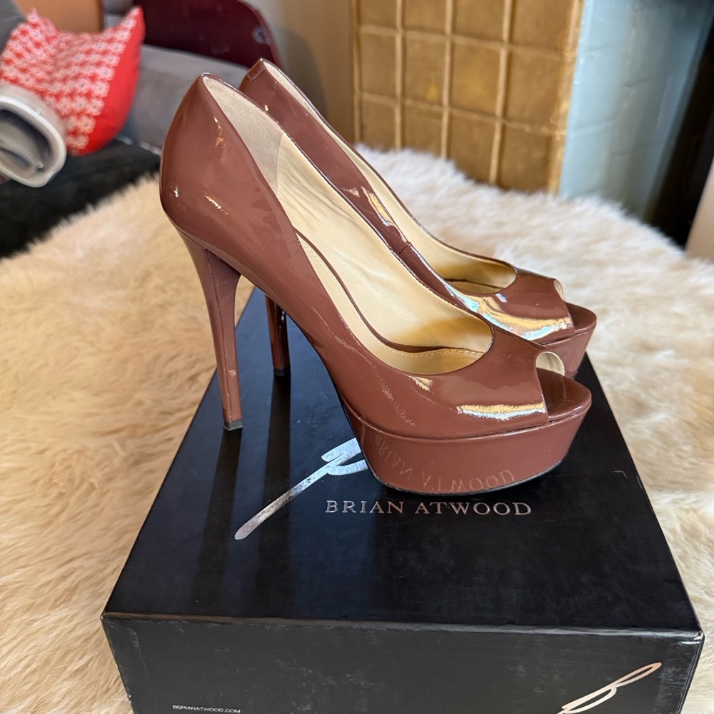 Brian Atwood Glossy Brown Platform Heels - Picture 5 of 12